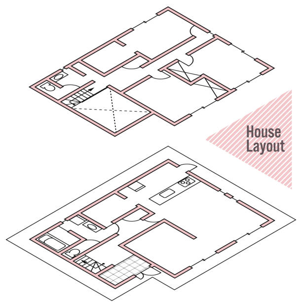 illustrazioni stock, clip art, cartoni animati e icone di tendenza di planimetria delineata per l'illustrazione vettoriale della casa. - detached house illustrations