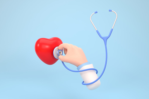 3D. cartoon hand doctor holding a stethoscope. medical healthcare concept.