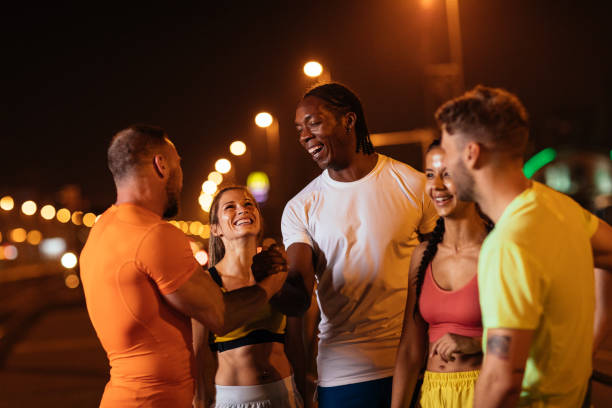 istock Casual talks after night running sessions 1370720153