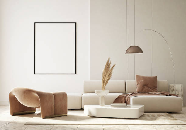 mock up poster frame in modern interior background, living room, Scandinavian style, 3D render, 3D illustration