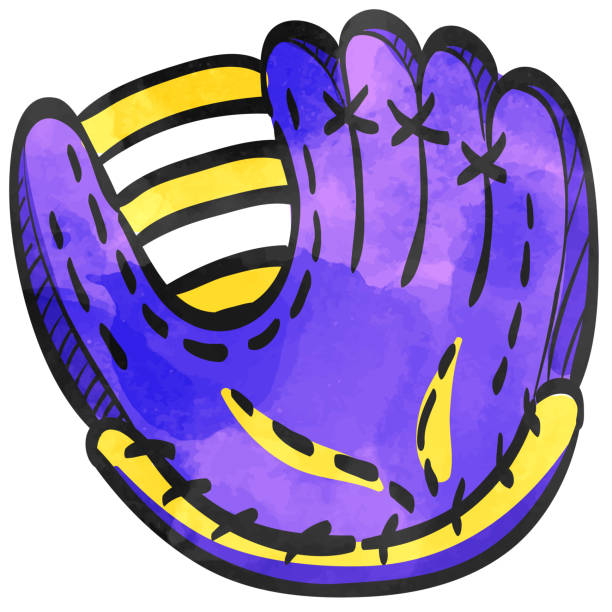 икона акварельного стиля бейсбольная перчатка - baseball batting bat fielder stock illustrations