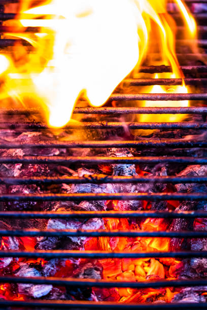 istock Empty hot charcoal barbecue grill with bright flame 1370722072