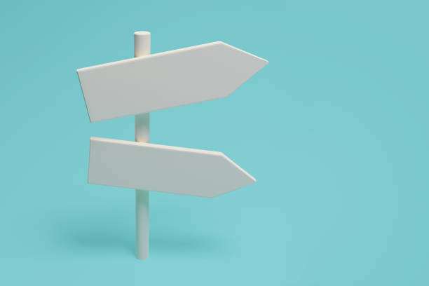 istock White directions sign on blue bluebackground. 3d rendering 1370723808