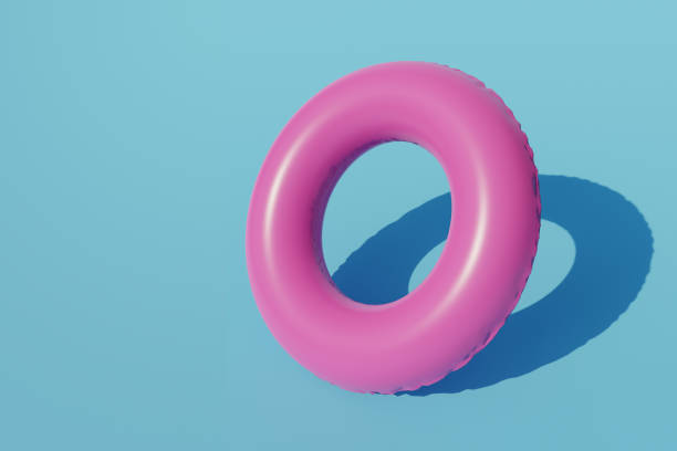 istock Pink ring floating on blue pastel background. minimal summer concept. 3d render illustration 1370723819