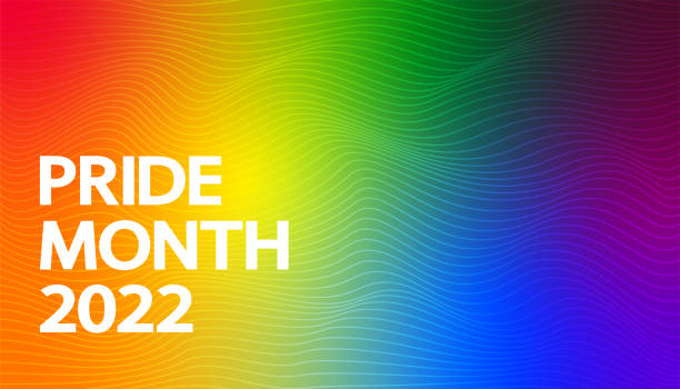 LGBT Pride Month 2022 vector concept. Rainbow striped background and white text. Gay parade annual summer event rainbow flag stock illustrations