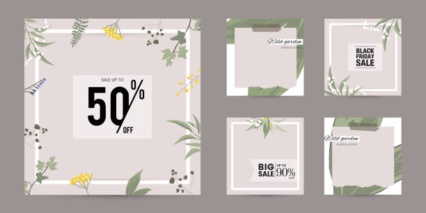 Instagram social media story post feed spring summer floral green background. ripped torn paper texture banner template for beauty, skin care, eco natural make up, food. vector illustration graphic vector art illustration