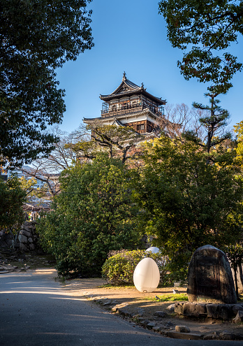 24 march 2019, Hiroshima - Japan: View of Hiroshima castle. Originally constructed in the 1590s, the castle was destroyed in the atomic bomb in 1945. It was rebuilt in 1958.