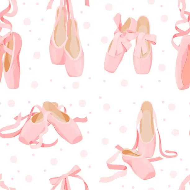 Vector illustration of Pink elegant ballet flats seamless pattern vector flat illustration pointe shoes ballet costume