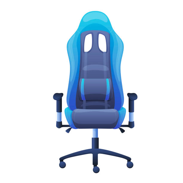 illustrazioni stock, clip art, cartoni animati e icone di tendenza di illustrazione vettoriale della sedia da gioco blu. comoda poltrona per l'intrattenimento dei videogiochi isolata - head rest