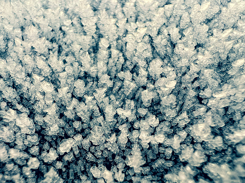 Ice crystals after a cold night on a car roof.