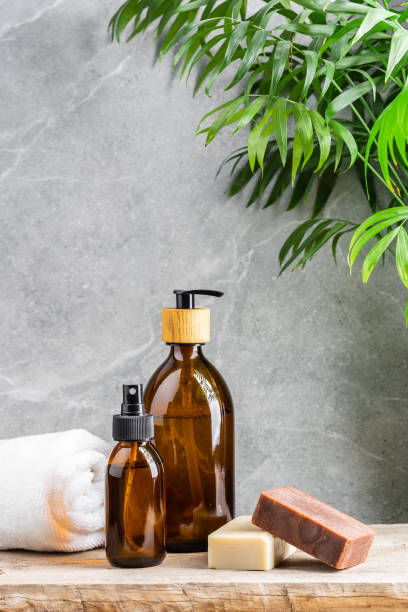istock Bathroom table with natural skin care products 1370728505