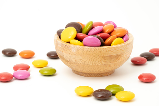 Colorful candies isolated on white background.