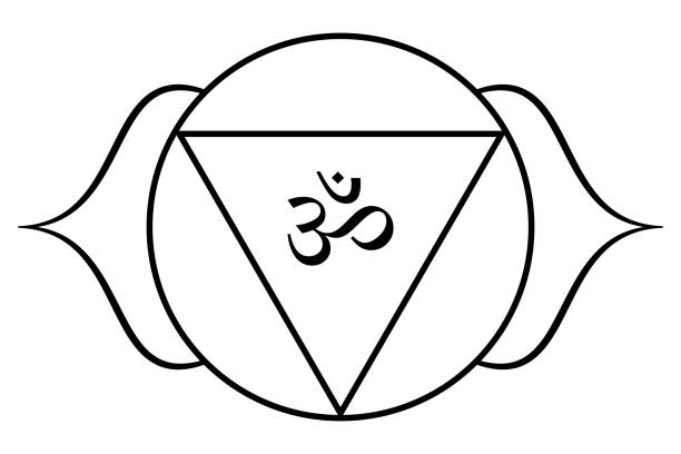 ilustrações de stock, clip art, desenhos animados e ícones de ajna or agya, third eye chakra, meaning brow, direct link to brahman - om mantra