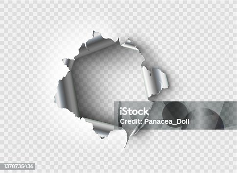 istock ragged Hole torn in ripped metal on transparent background 1370735436