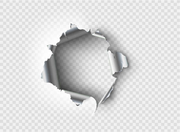 ragged Hole torn in ripped metal on transparent background ragged Hole torn in ripped metal on transparent background punch stock illustrations