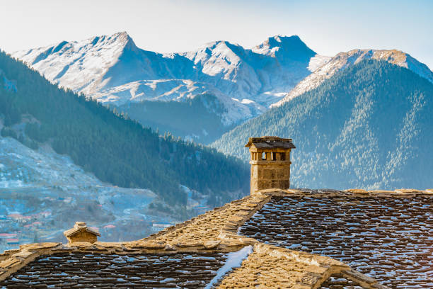 Winter urban day landscape scene at metsovo town, greece