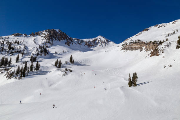 Alpine skiing at Snowbird Resort in Little Cottonwood Canyon, Utah stock photo
