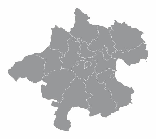 ilustrações de stock, clip art, desenhos animados e ícones de upper austria state administrative map - áustria alta