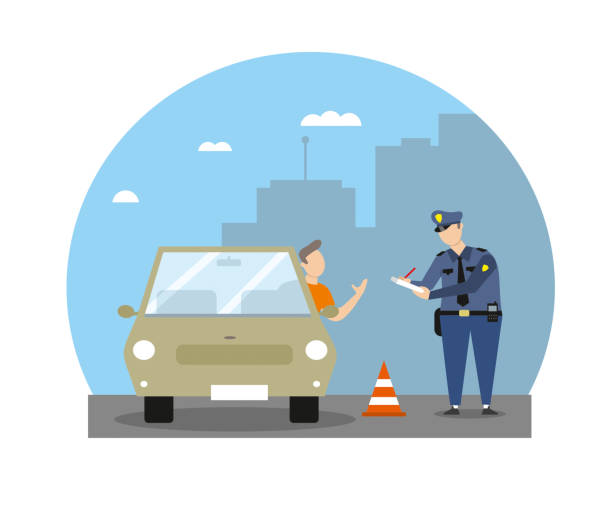 policjant drogowy i kierowca - traffic cop obrazy stock illustrations