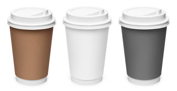 istock Set of brown, white and gray coffee cups on white 1370740301