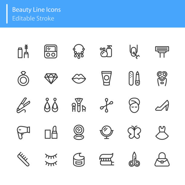 beauty line icons bearbeitbare kontur - cosmetics nail polish beauty spa lipstick stock-grafiken, -clipart, -cartoons und -symbole