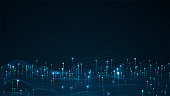 istock Big data visualization concept. Dynamic wave on blue background. Wave of particles 1370742184