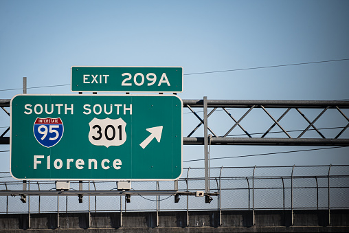 A sign leads highway travelers towards Florence, SC, USA.