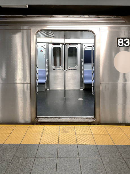 Subway Subway in subway station in New York City vehicle door stock pictures, royalty-free photos & images