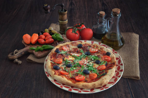 Composition of pizza with ingredients