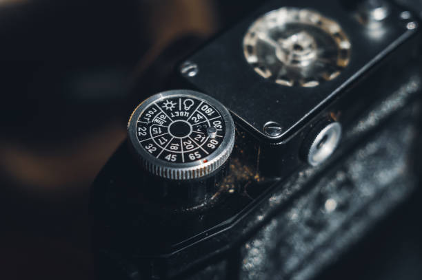 istock Soviet old film camera with manual lens. Retro photo equipment. Selective focus 1370752422