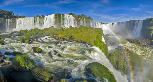 Brazil - Parana - Foz do Iguasu - The panorama of the upper part of the Iguazu Falls known as the "Devil's Throat" with the water suspension rainbow