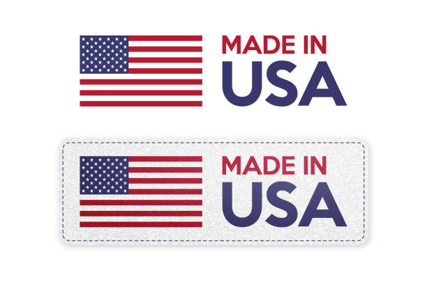 hergestellt in den usa. amerikanisches banner auf weißem hintergrund. usa abzeichen stempel. - usa made in the usa industry striped stock-grafiken, -clipart, -cartoons und -symbole