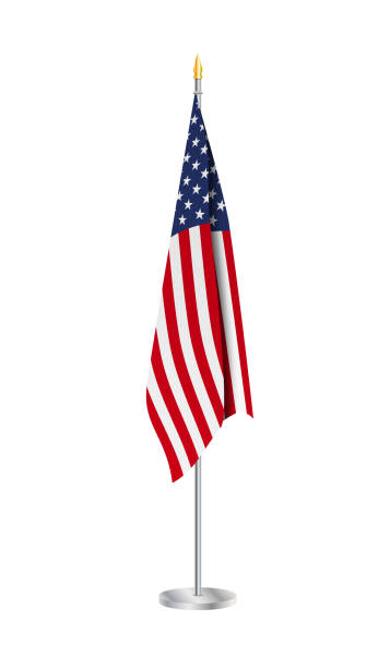 flagge der vereinigten staaten von amerika am fahnenmast aus stahl. usa flag isoliert auf weißem hintergrund. - haengen stock-grafiken, -clipart, -cartoons und -symbole