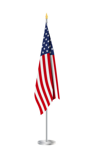 stockillustraties, clipart, cartoons en iconen met flag of the united states of america on steel flagpole. usa flag isolated on white background. - binnenopname