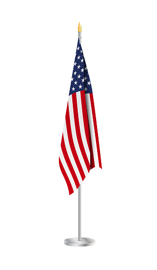 Flag of the United States of America on steel flagpole. Usa Flag isolated on white background. Vector illustration.