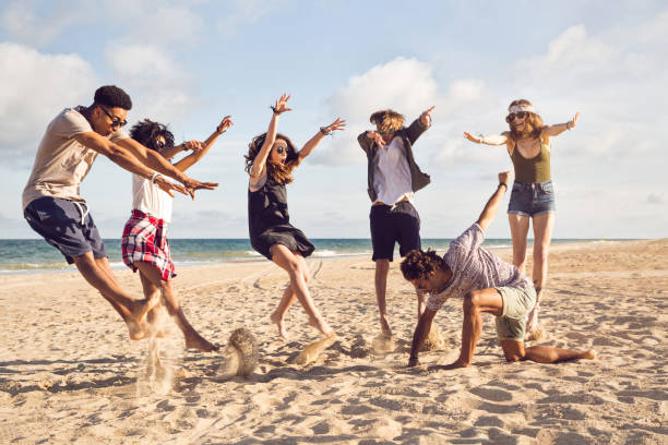 Friends go partying on the beach
