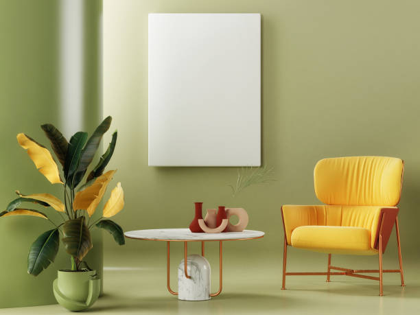 istock Abstract architecture - interior design with mock-up poster, pastel colored interior, decoration and plants, 3d illustration 1370777679