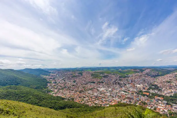 Panoramic photo of Poços de Caldas city  Minas Gerais - Brazil, on a sunny morning with blue sky.