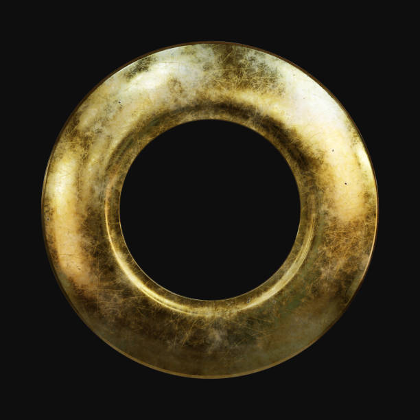 istock Round gold vintage frame isolated on black background. 3D render. 1370782512