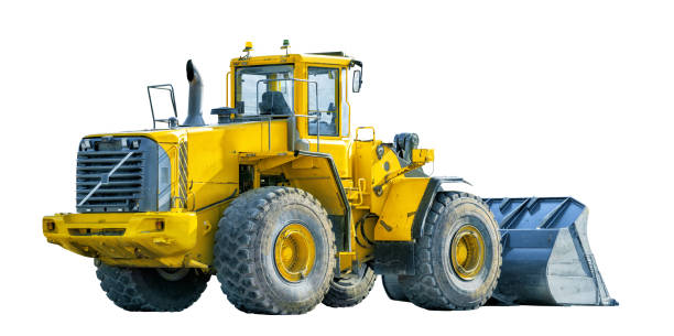 istock Yellow wheeled loader or excavator isolated on white 1370783360