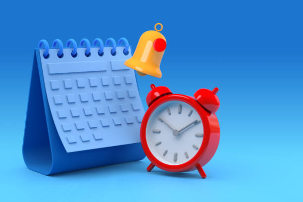 istock Cartoon Character Alarm Clock, Notification Bell and Calendar. 3d Rendering 1370784707