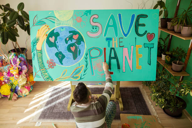 istock Painting  a poster with the ecology concept 1370785412
