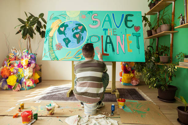 istock Painting  a poster with the ecology concept 1370785568