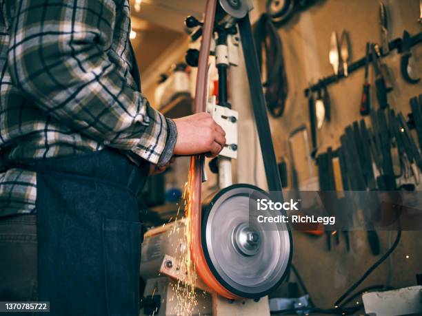 Home Forge Knife Making Stock Photo - Download Image Now - Blade, Heat - Temperature, Sparks