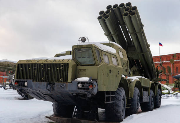 istock Modern multiple rocket launcher system in the parking lot in winter. 1370786543