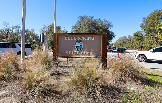 Orange City, Florida, USA - January 30, 2022:  Blue Springs State, a first-magnitude blue water spring with one of the largest winter gathering sites for manatees in Florida.