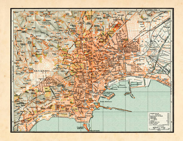 antique map of naples italy 1898 - napoli 幅插畫檔、美工圖案、卡通及圖標
