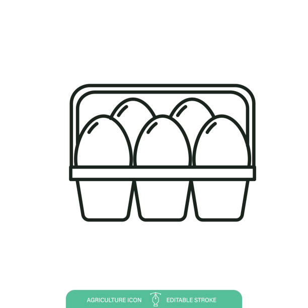 Egg Carton Agriculture Line icon On A Transparent Background Egg Carton Farming & Agriculture icon on a transparent base. The icon can be placed on any color background. The lines are editable. Contains vector eps file and high-resolution jpg, egg carton stock illustrations