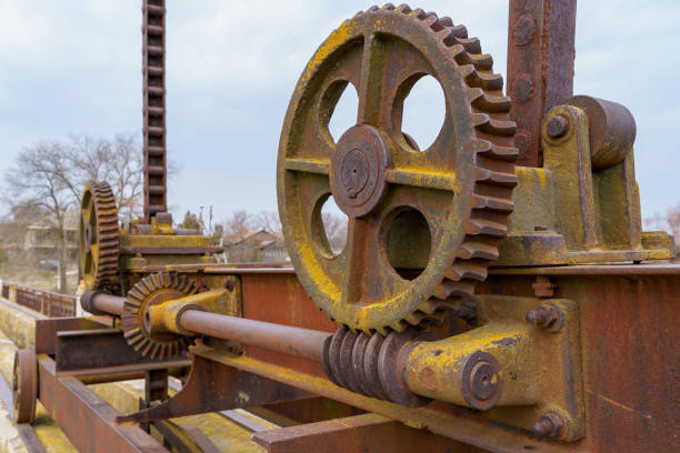 Old retro vintage rusty metal mechanism gears. Background with copy space for text.