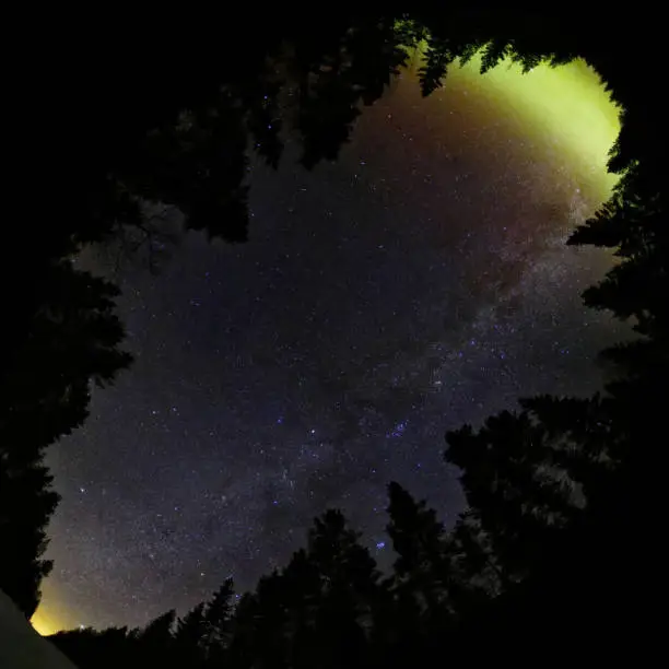 Photo of Diagonal wide angle upward shot with aurora and dusk